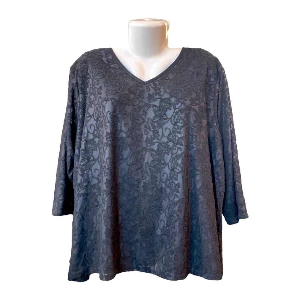 Denim & Co. Women's Black Lace Long Sleeve Shirt SZ 3X NWT